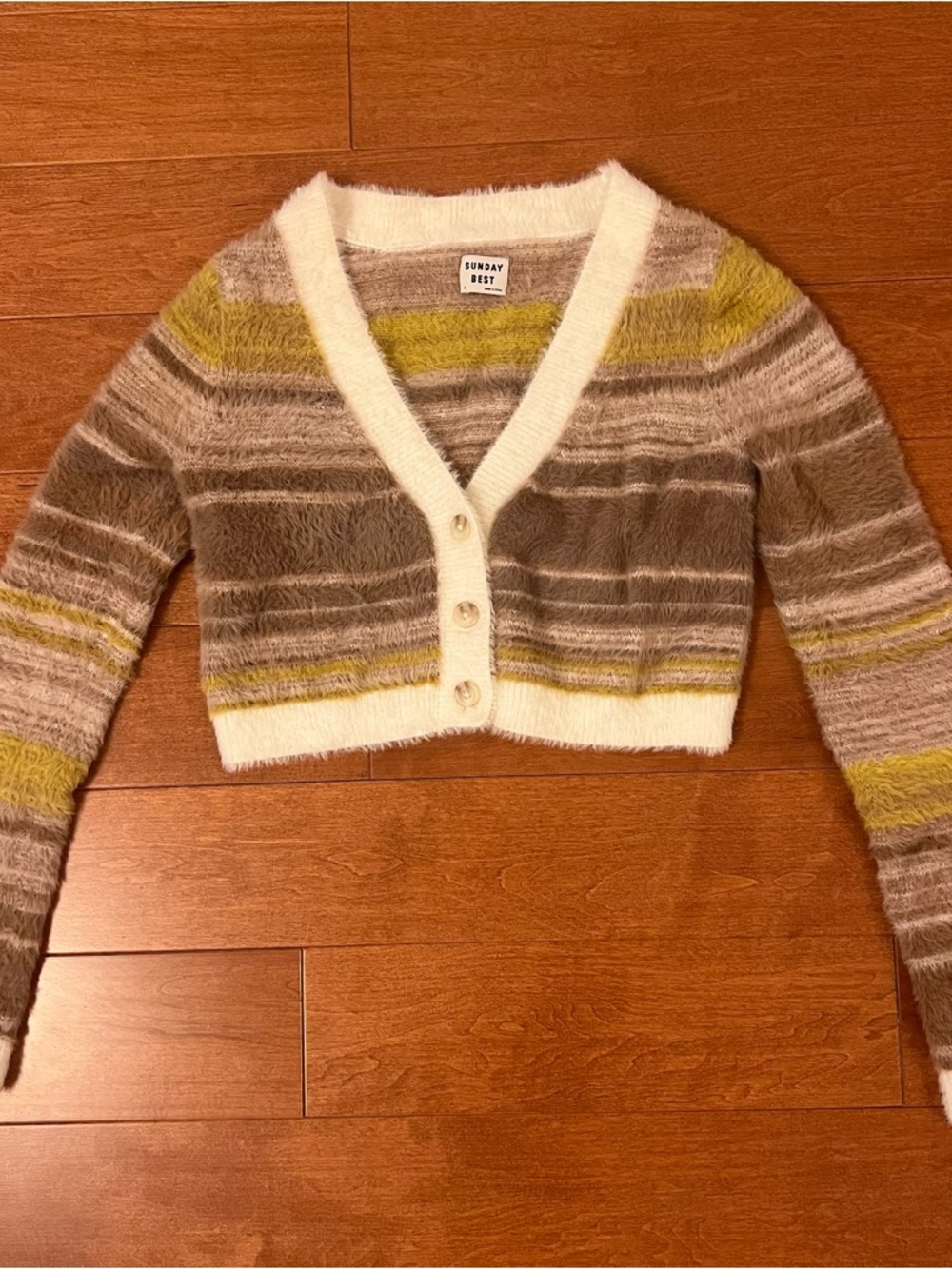 Aritzia Sunday Best Cropped Fuzzy Stripe Cardigan
